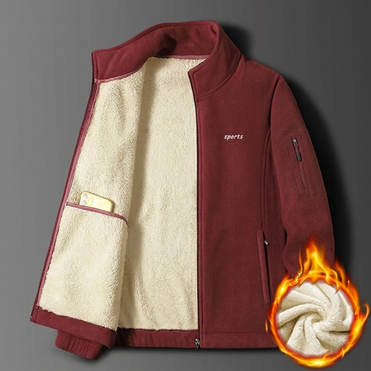 Men's Heavyweight Winter Sweatshirt Jacket, Thickened Fleece Hood, Loose Fit, Solid Digital Printing