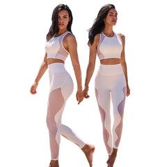 Women's Two-Piece Fitness Bra Pants Cross-Border Hollow Mesh Breathable Quick-Drying Summer Training Clothing for Running Yoga