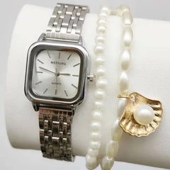 Elegant Luxury Women's Quartz Watch Square Stainless Steel Band Waterproof 30mm Glass Dial Window Fashionable Reloj