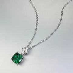 Europe America New High-Carbon Diamond Pendant, 8*8mm Square Green Diamond Simple Necklace Vintage Link Unisex