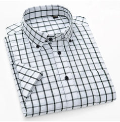 Men's 100% Cotton Oxford Short Sleeves Shirt Luxury Business Casual Plaid Design Breathable Chemise Homme for Spring Season-ODM