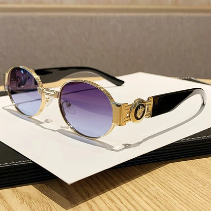 MCROONS Retro Oval Metal Sunglasses — UV400, Unisex