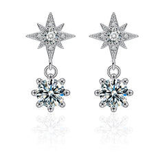 S925 Sterling Silver Female Drop Earrings with Moissanite Tassel Diamond Elegant Six-Pointed Star Drop Earrings