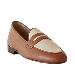 High-end New Design Genuine Leather+Linen Fabric Upper Men Loafers Casual Shoes