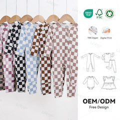 Baby Bamboo Sleeper Infant Girls Checker Printing Clothes YKK Zipper Romper Newborn Baby Bamboo Fiber Pajamas