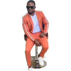 Latest Design Custom Men Suits Tuxedo Single Breasted Slim Fit Orange Suit Blazer 2 Pieces Indian Style Groom Wedding
