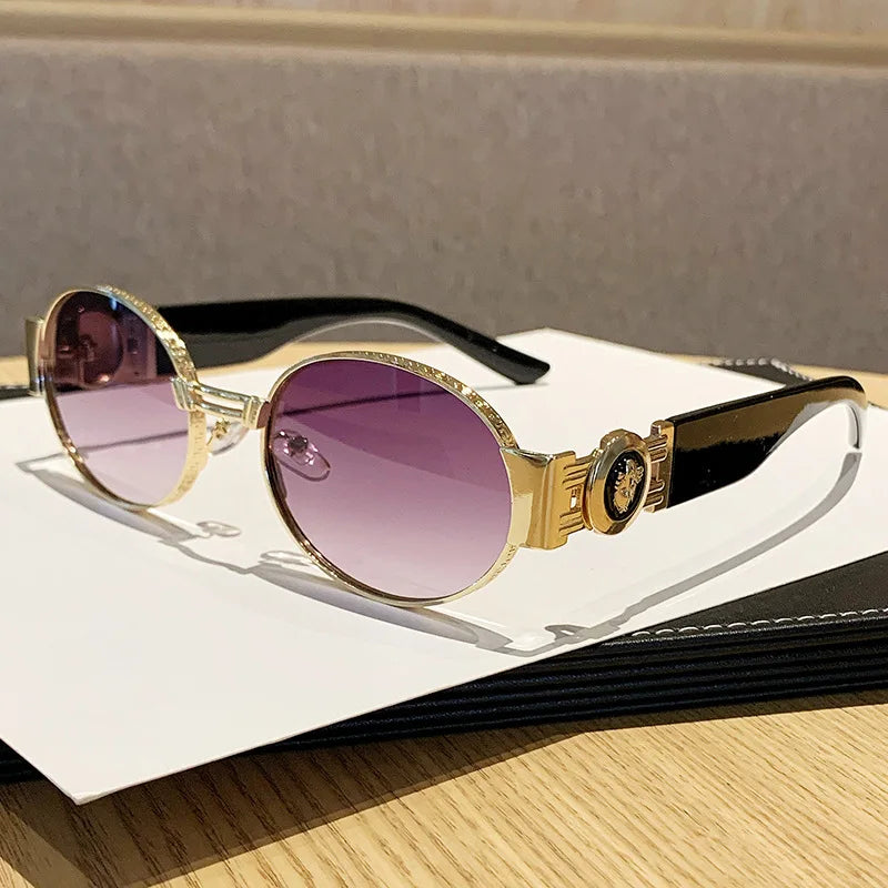MCROONS Retro Oval Metal Sunglasses — UV400, Unisex