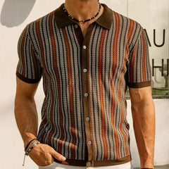 Men's High Quality Short Sleeve Viscose Broadcloth Knitwear Summer New Striped Casual Shirt Anti-pilling 100% Chemise Homme