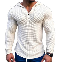 Men's Casual Fashion Hoodie with Waffle Button Long Sleeves 3D Printed T-shirt Top Embroidered Logo Tracksuits