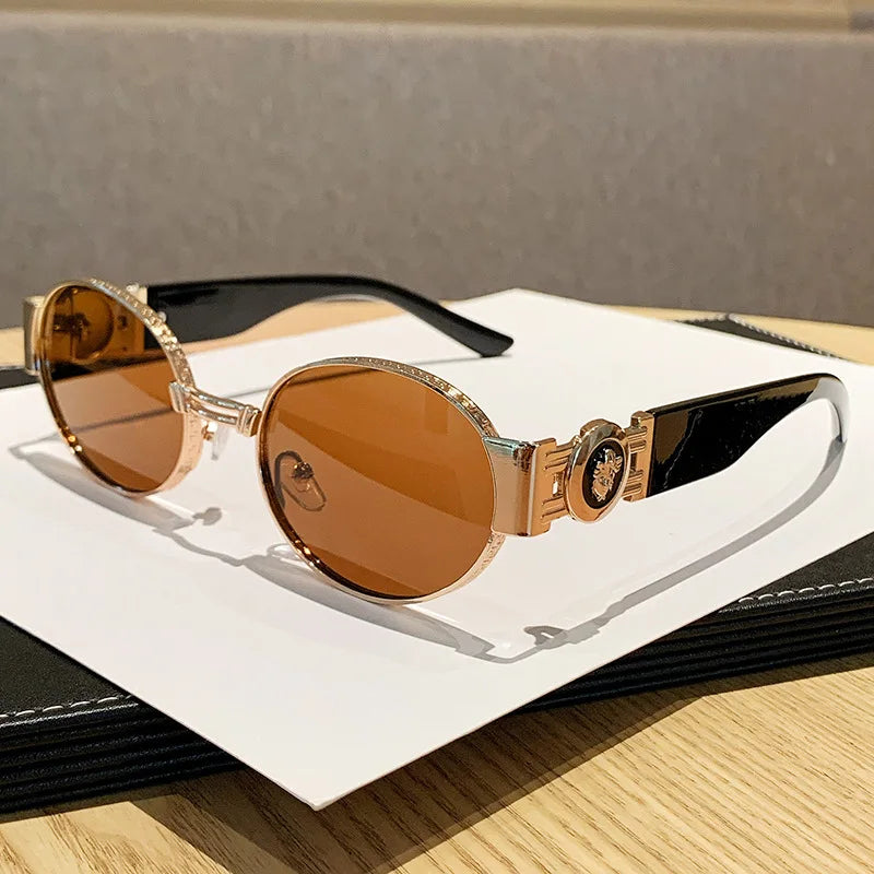 MCROONS Retro Oval Metal Sunglasses — UV400, Unisex