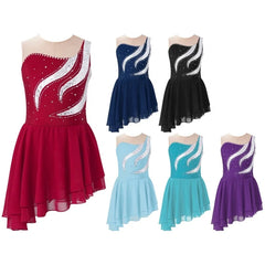 6-16 Kids Stage Dance Wear Costume Girls Sequin Rhinestone Dancing Figure Ice Skating Dress Gymnastics Clothing