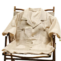 Vintage Summer Thin Casual Men's Short Sleeve Shirt Cuban Collar Fir Apricot Jacquard Linen Breathable Handsome Casual Polo Sets