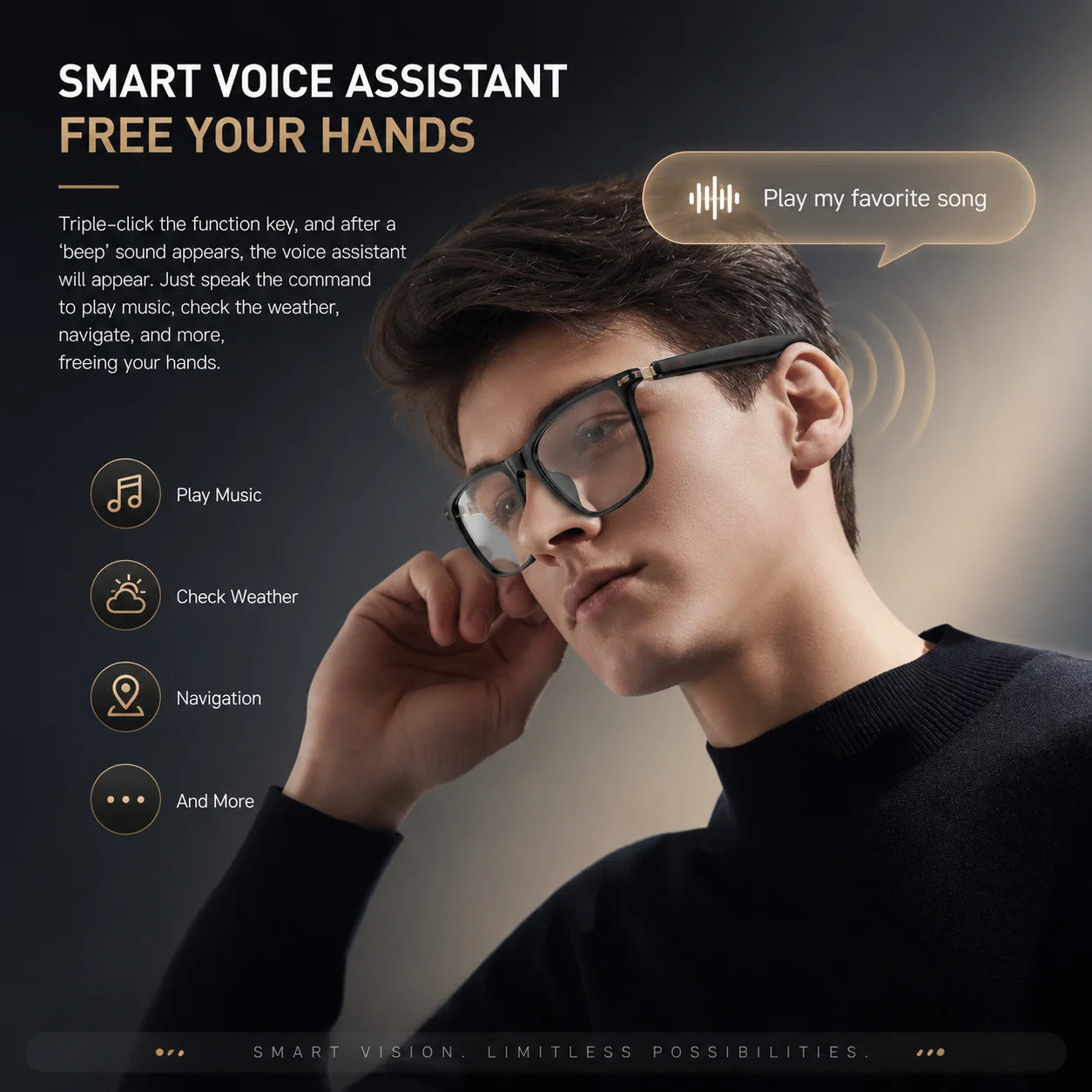 MCROONS TR90 square smart audio glasses