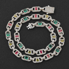 NUOYA Luxury Colorful Zircon Cuban Chain Necklace Silver Plated Mixed Inlaid Iced Out Diamond Hip Hop Fine Jewelry