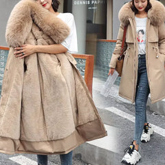 Custom Logo Winter New Women's Cotton Clothes in the Long Hair Collar and Velvet Cotton Jacket Down Cotton Jacket Warm Jacket