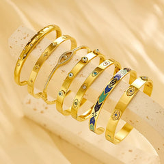 Hot Selling Goods Jewelry Colors Colourful Gemstone Zircon Bracelet Enamel 18K Gold Plated Oval Evil Eyes Bangle for Women