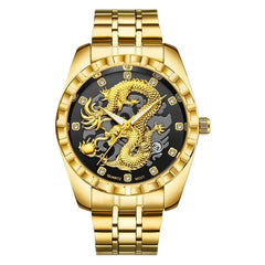Luxury Men Watch Quartz Watches Gold Dragon Stainless Steel Quartz Watches Waterproof   Wristwatches
