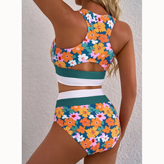 Dear-Lover  Floral Print Bohemian Boho Racerback Cutout High Waist 2pcs Set Woman Bikini
