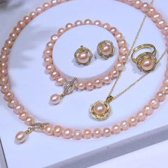 Design Fine Fashion Gold Plated Jewelry Natural Real Fresh Water Pearl Necklace Jewelry Sets for Women