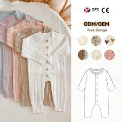 Custom Logo Winter Newborn Baby Knit Sweater Toddler Boy Long Sleeves Knitted Romper Infant Girls Solid Color Bodysuit