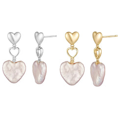 OAHLAN Customized Women's Fine Jewelry S925 Baroque Cultured Freshwater Pearl Drop Earrings Dangle Dangle with Love Heart Design