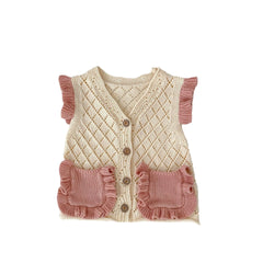 Engepapa Custom Logo Spring Knitted Newborn Baby Girl Knitwear Kids V-neck Sweater Vest Children Knit Sleeveless Sweater