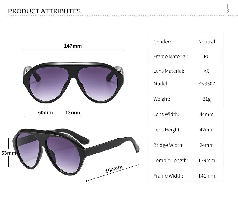 MCROONS Oversized Shield Pilot Sunglasses, UV400, Unisex