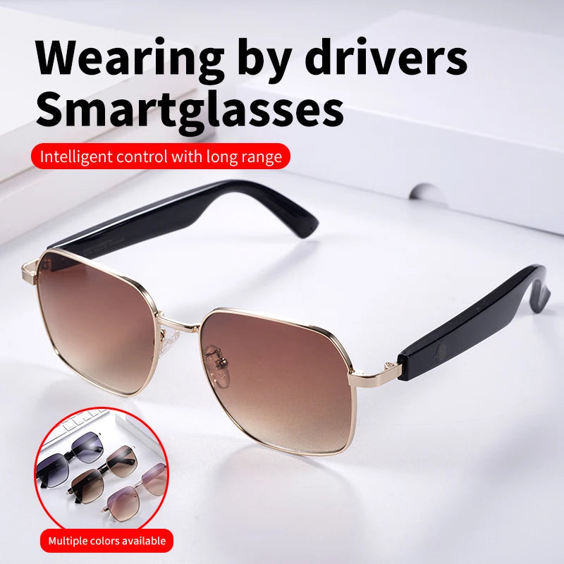 Oversized audio sunglasses worn