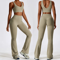 Yoga Pants Sets 2 Piece V Shaped Backless Active Wear Woman Activewear Manufacturer New Flare Leggings Gym Yoga Sport Set