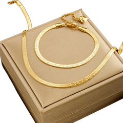 Neutral Simple Gold-plated Printed Stainless Steel Blade Chain Necklace Bracelet Set