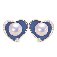 2024 High Quality Black Heart  Real Freshwater Pearl Earrings Silver Ear Needle Woman Gift