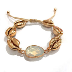 New Trendy Summer Beach Bohemian Jewelry Adjustable Golden Woven Womens Natural Shell Stone Charms Bracelet