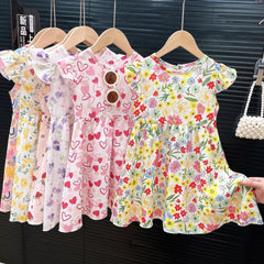 Girls' Dress Summer New Baby Flying Sleeve Princess Dress Floral Skirt in Children's Dress