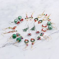 Christmas Tree Snowman Earrings, Cute Fun Santa Snowflake Earrings