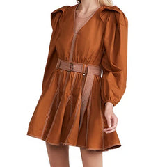 OEM Luxury Custom Summer Casual Tunic Skirt Dresses Women Lady Peplum Solid Color Puff Sleeve Elegant Cotton Mini Dress 2022