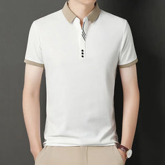 High-End Men's for Polo Shirts Short-Sleeved Slim Lapel Woven Anti-Wrinkle Fabric Loose Fit Solid Design for Spring Golf