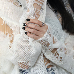 925 Sterling Silver Open Ring Organic Abstract Fluid Shape Artistic Modern Jewelry for Women Custom