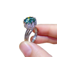 Elegant 3CT & 5CT Green Moissanite Ring in D Color VVS Cut 925 Silver Jewelry for Women Diamond Test Passed