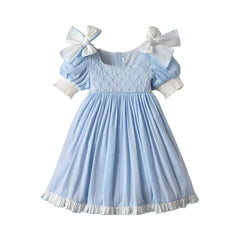 Summer Boutique Collection Baby Girl Ball Gown square Neckline ODM Oem Children Kids Dress Pearl Beading Design Solid Clothes