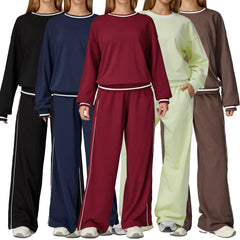 Women's Casual Fall/Winter Suit with Contrast Sweater and Above Knee Sports Pants Comfortable Outdoor Fashion Top