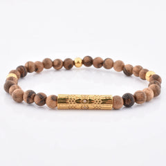 Gold Charm Unique Beaded Jewelry Custom Bead Unisex Stretch Wood Bracelet