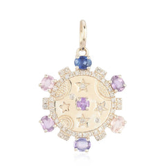 Gemnel 925 Silver Polishing 925 Aquamarine Coin Shape Multi Sapphire Medallion Charm rainbow Pendant Necklace