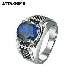 7.2 Carats 10mm*12mm Created Blue Sapphire Sterling Silver Wedding Ring S925 Business Hip Hop Ring Design for Men