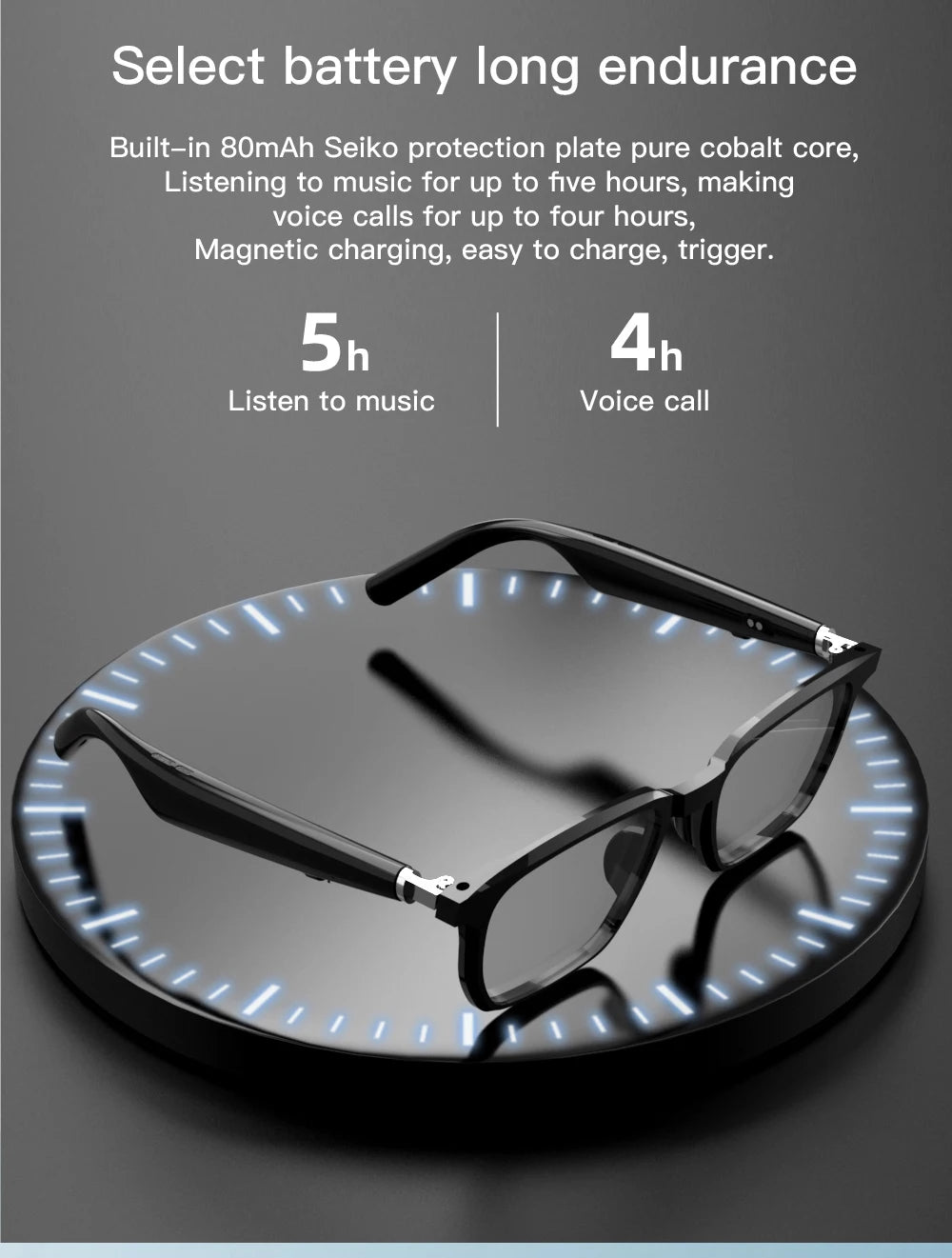 Optical audio glasses side view