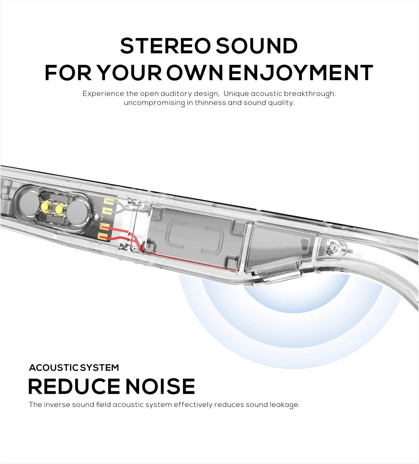 Open ear stereo audio glasses