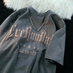 2025 TIKTOK Summer Couple Youth High Street INS Fashion Short Sleeve Men Y2k Puff Printed Oversize T-shirt