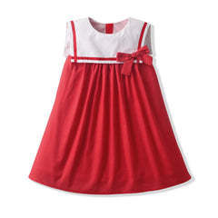 Toddler Girls Red White Color Christmas Dress Sailor Collar Sleeveless Fashion Party Kids Girls Dresses for Birthday Custom