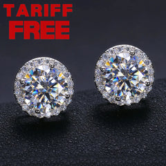 Fine Jewelry Screw Back Women Luxury Gold Plated 925 Sterling Silver Iced Out VVS Moissanite Diamond Halo Stud Earrings for Men