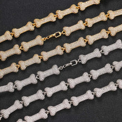 Iced Out Neck Chain for Men Hip Hop Silver Bone Cuban Link Chain Necklace Jewelry