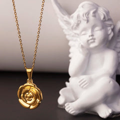 Minimalist Gold Rose Pendant 316 Stainless Steel Rosebud Charm Women Girl Rose Flower Necklace Chain